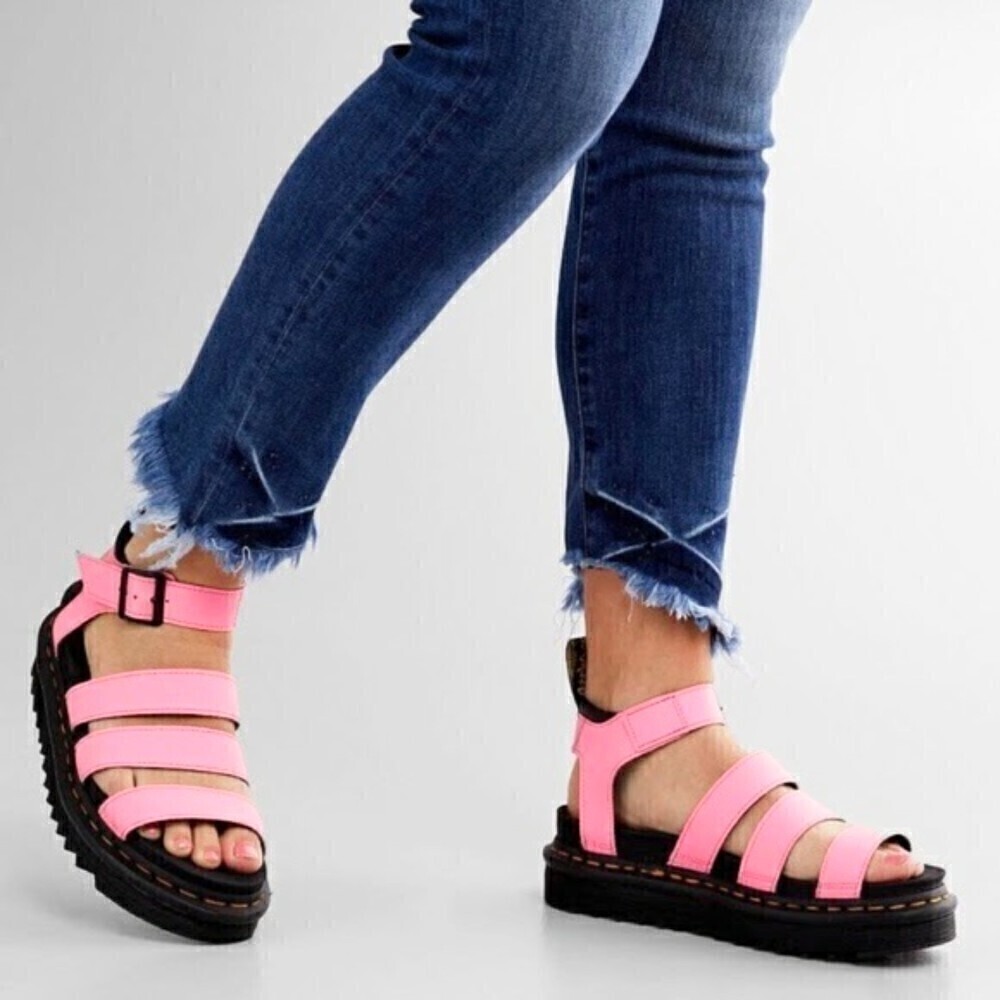 RARE Dr. Martens Pink Lemonade Hydro Leather Strap Sandals